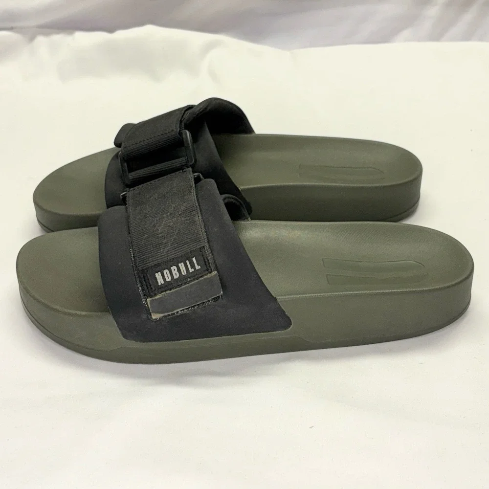 NOBULL Adjustable Strap Cushioned Slide Sandals Olive Green Black